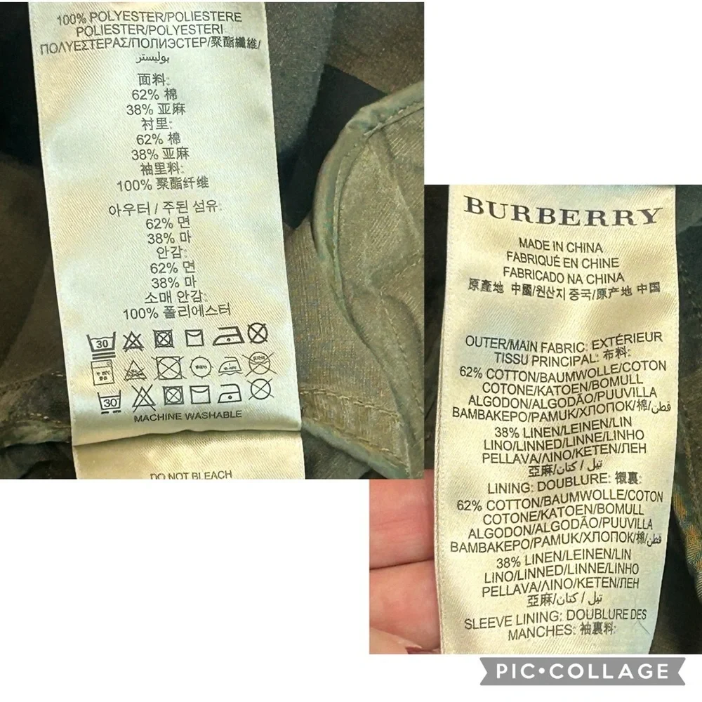Burberry Brit Check Trench Coat Jacket double breasted Short Linen green belted - Picture 14 of 16